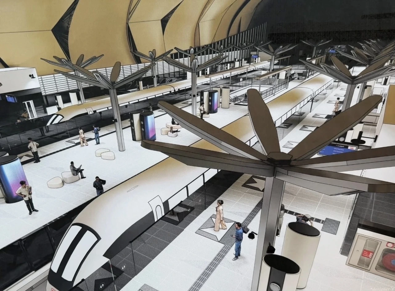 Illustration of a future rail station concourse