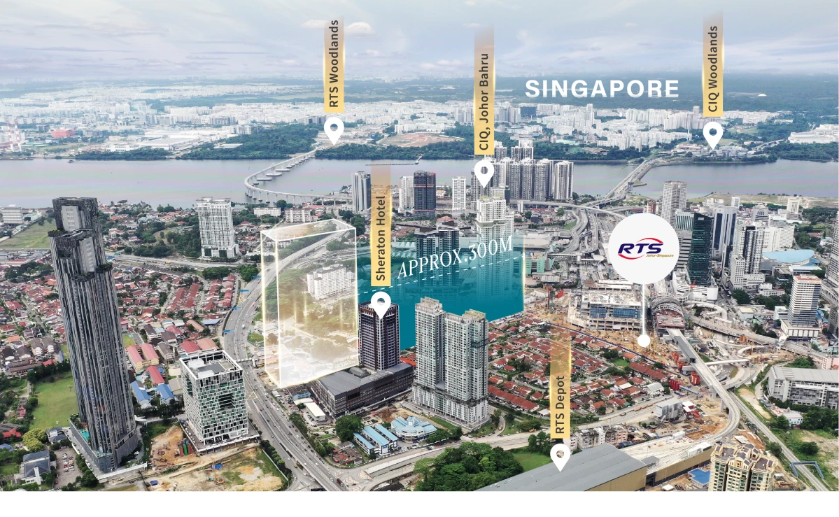 Aerial image showing CTC SkyOne near Bukit Chagar RTS, JB CIQ and Singapore